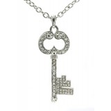 Rhinestone Key Charms Necklaces - Clear - NE-JVSN8147CL